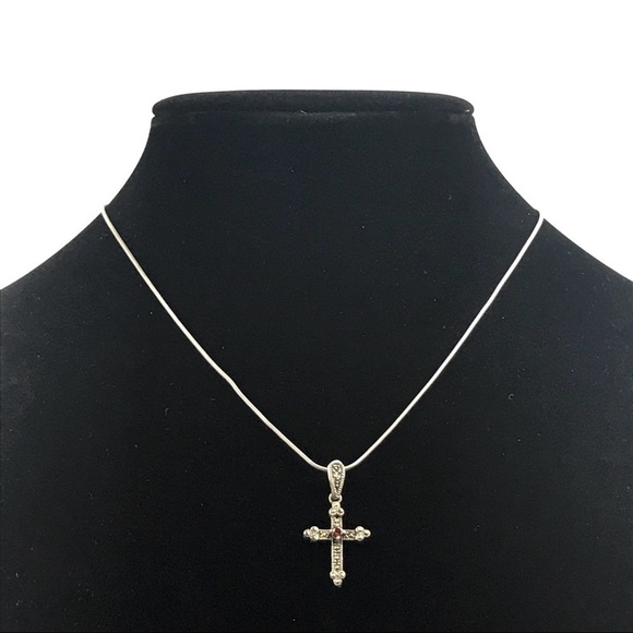 Sterling Silver Religious Marcasite Cross Necklace - Picture 1 of 8